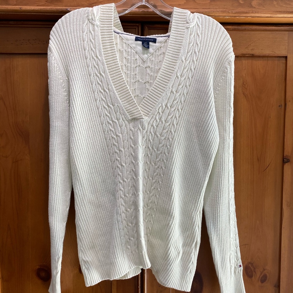 Tommy Hilfiger cream Hooded Sweater, Sz L